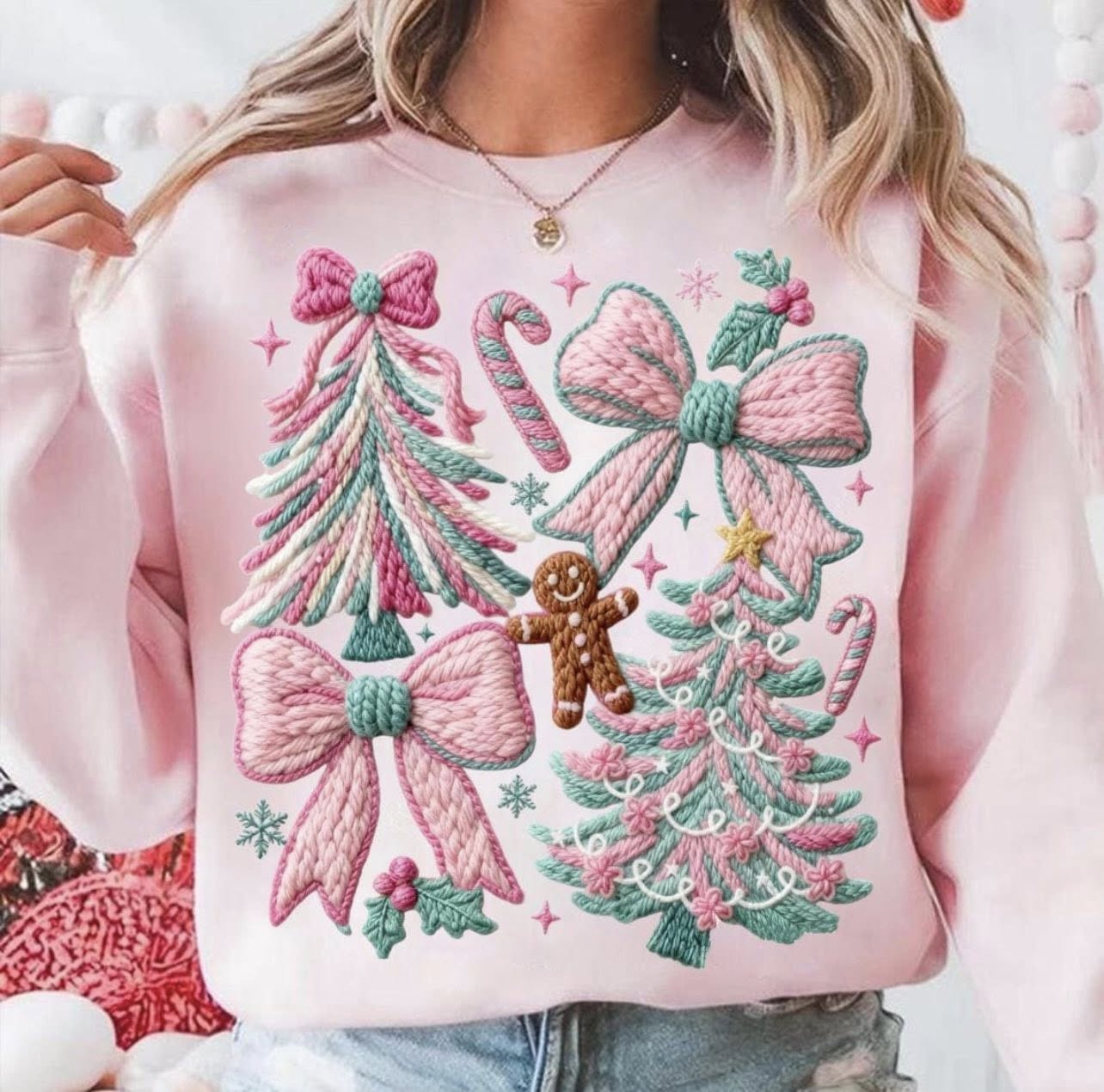 Faux Yarn Christmas Tree Bow Sweatshirt