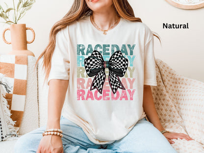 Colored Race Day Checkered Bow Shirt