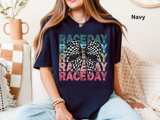 Colored Race Day Checkered Bow Shirt