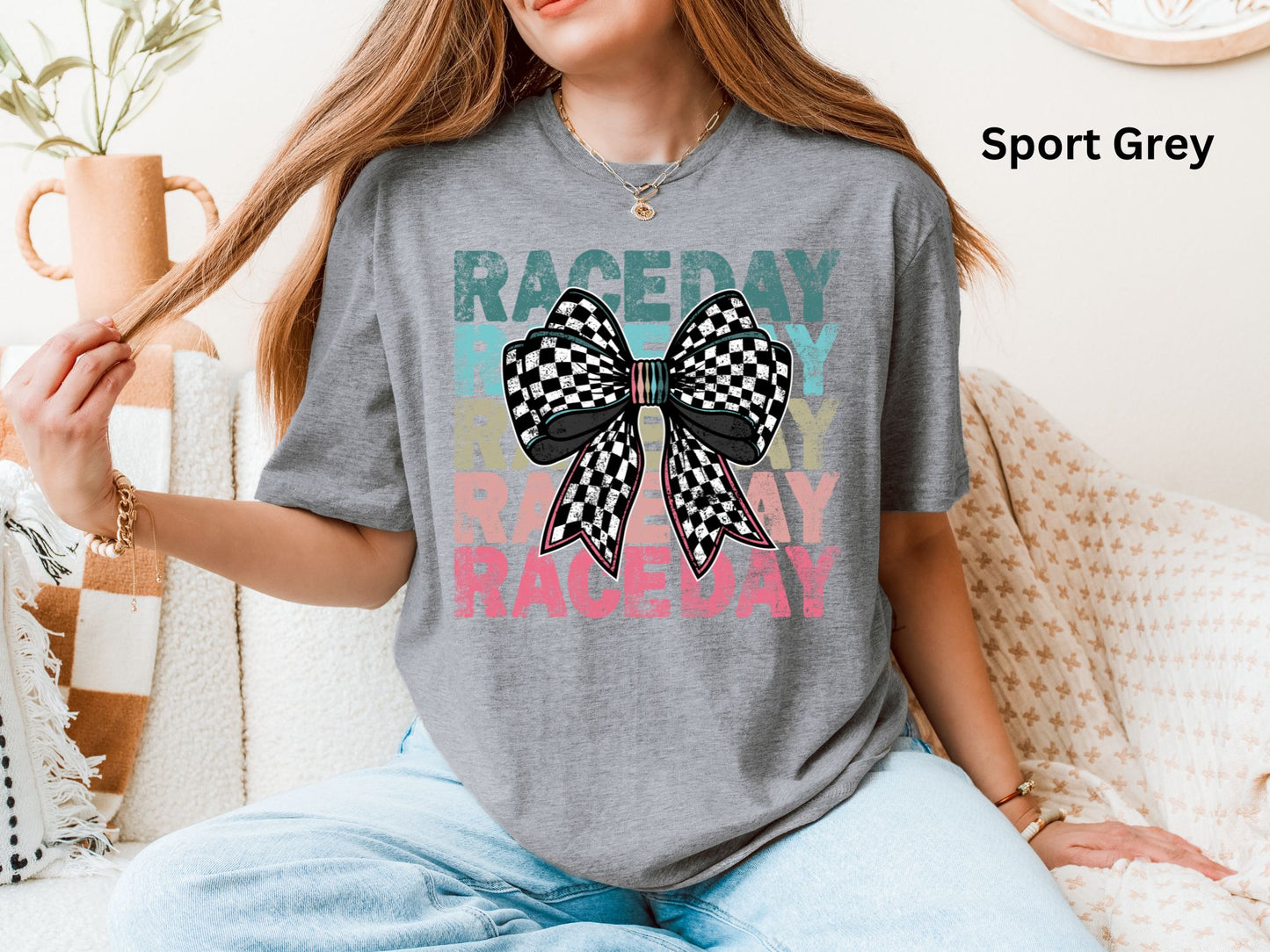 Colored Race Day Checkered Bow Shirt